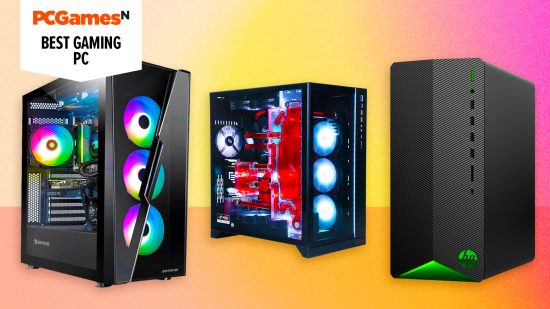 Best gaming PC: three of the best pre-built PCs for gaming against an orange gradient background